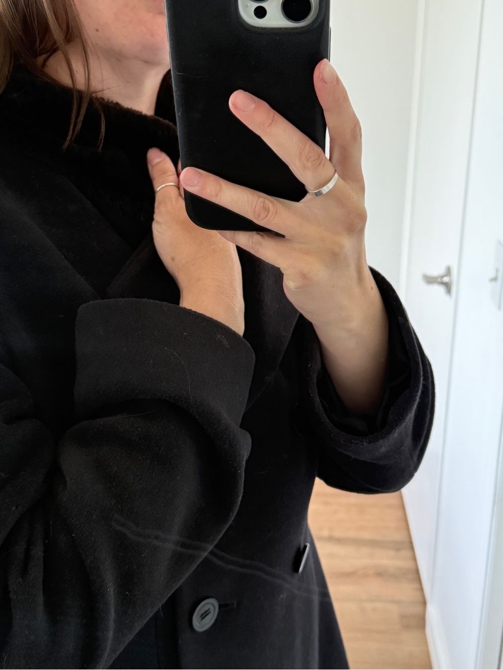 Vintage Angora Black Maxi Coat Classic Minimalist Feminine S - Picture 4 of 15